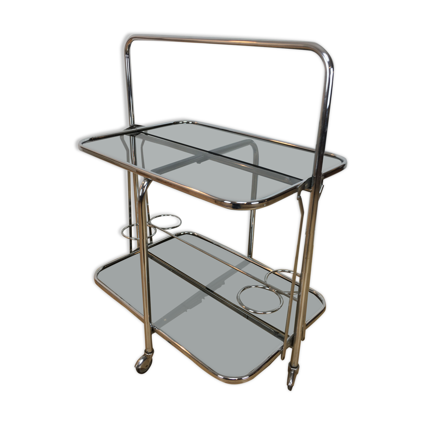 70s chrome folding dessert, smoked glass bar