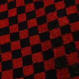 3x6 Red Black Checkered Wool Vintage Rug, 107x180Cm SK 70252