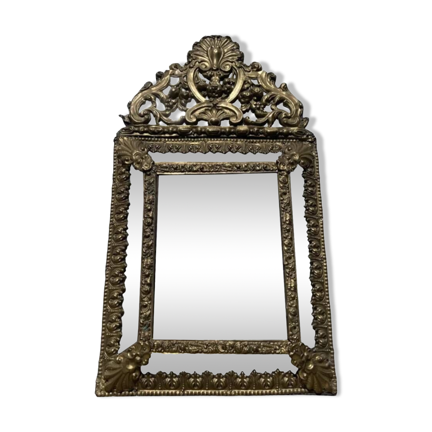Golden mirror with 19th century embossed brass beads