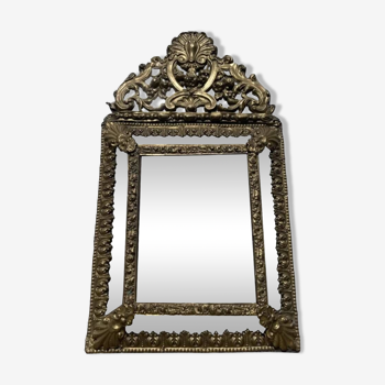 Golden mirror with 19th century embossed brass beads