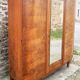 Art Deco wardrobe in flame walnut with central mirror – French elegance