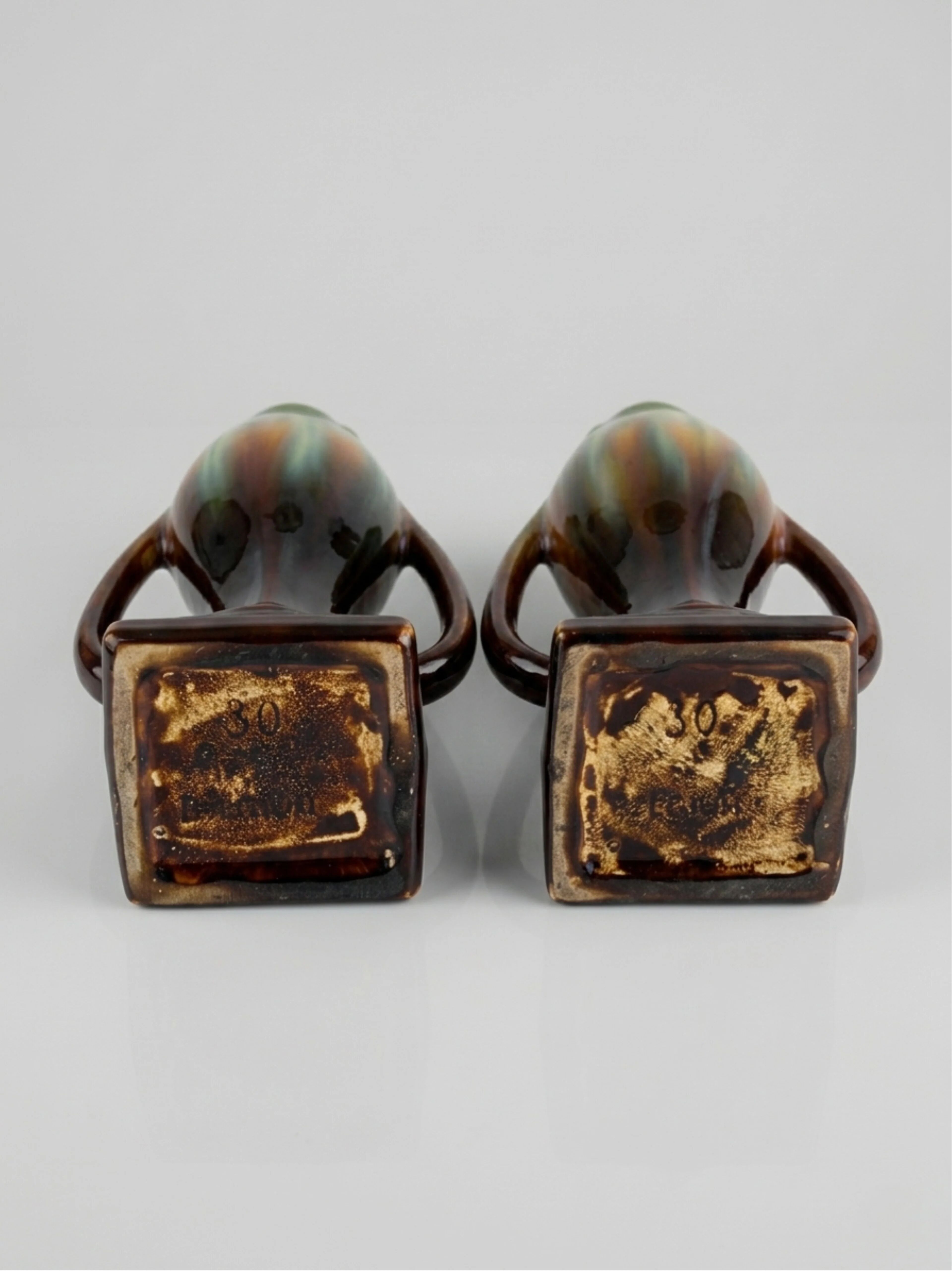 Pair of Art Deco vases – Thulin pottery – flamed glaze - 29cm