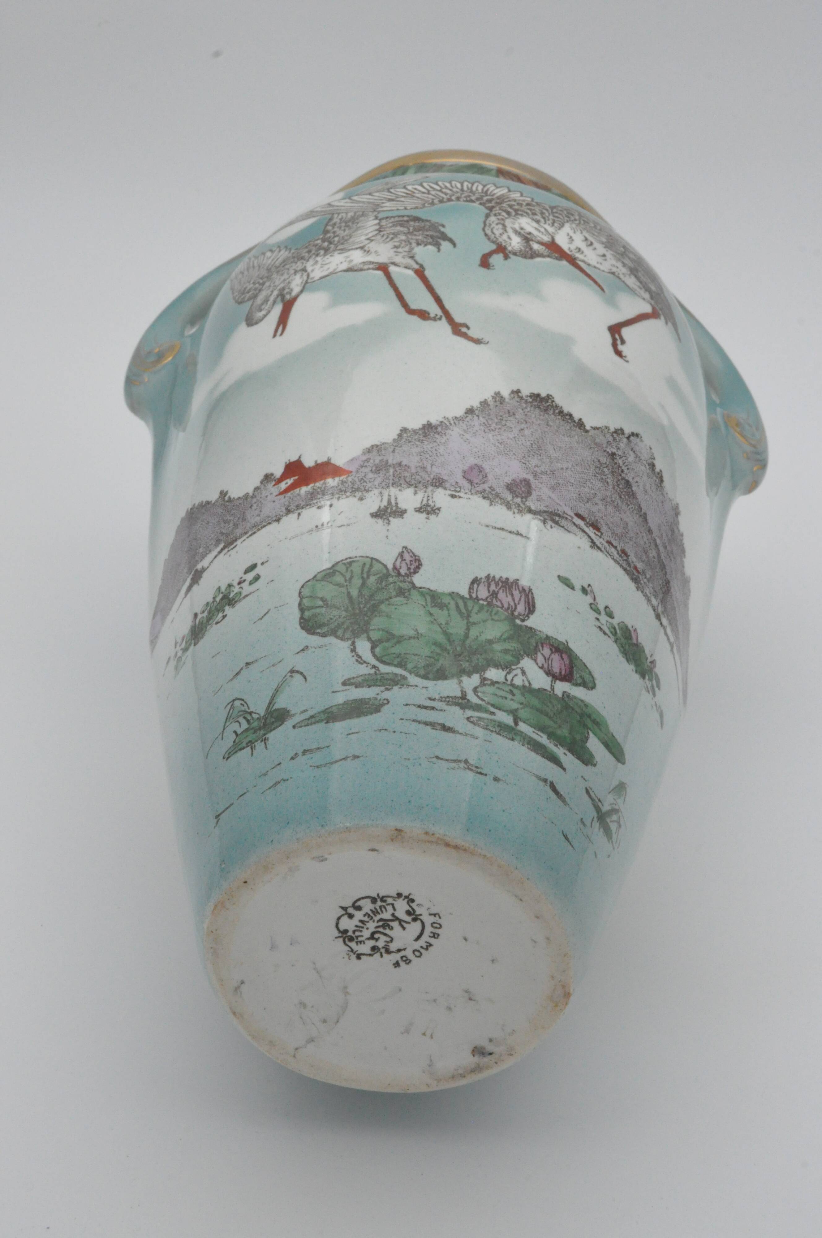 Old art nouveau vase with storks signed K&G Lunéville Formosa 703 collection