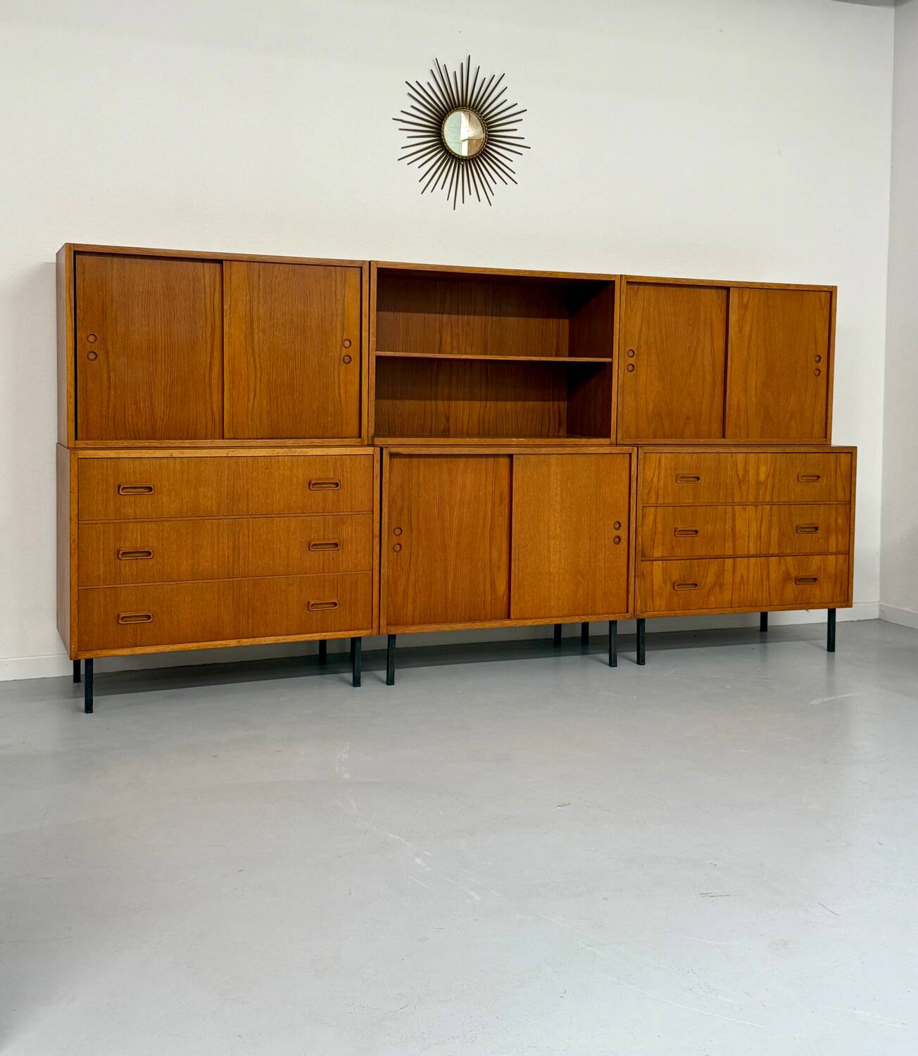 Antique 1950s vintage designer oak modular sideboard