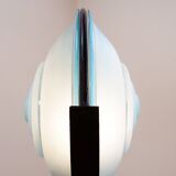 Floor lamp in metal and sandblasted glass disc