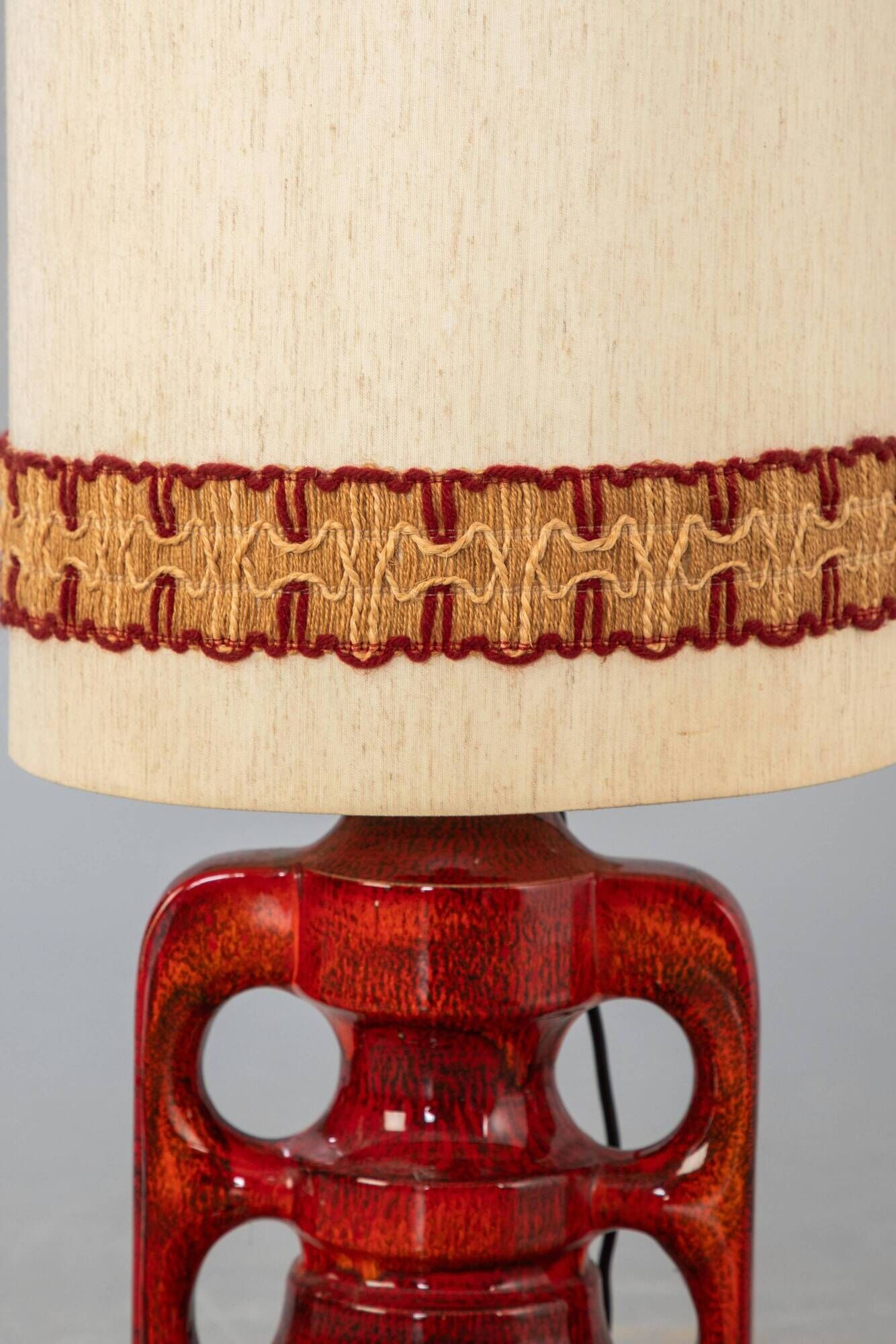 Ceramic Tall Enamelled Lamp in Red Tones Anonymous Artist France Vallauris 1960