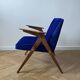 Fauteuil en velours bleu de style mid-century modern restauré, chaise longue vintage