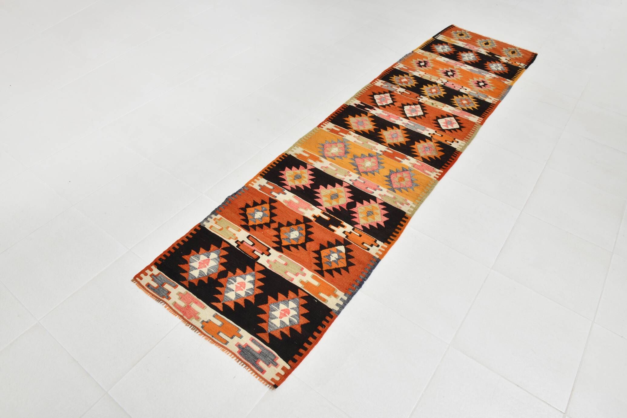 3x10 Boho Style Kilim Runner Rug, Peach Orange Vintage Runner, 73x296 Cm