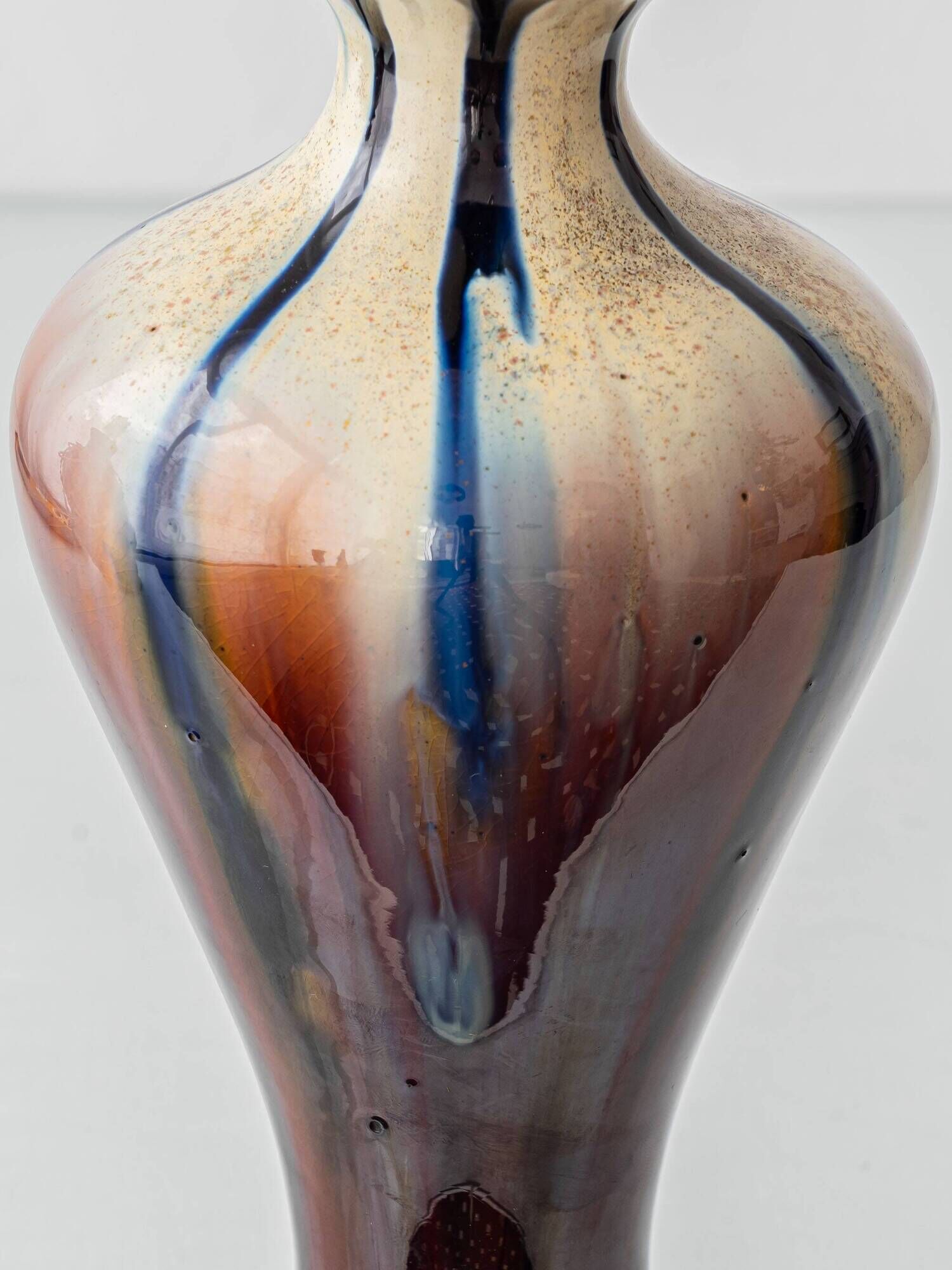 Pair of Art Deco Ceramic Table Lamps, Flambé Glaze, Belgium, 1920s, New Lampshades