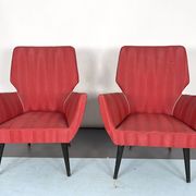 Mid-century modern pair of red armchairs. italy 1950s