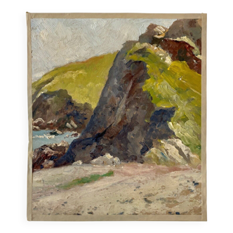 Peinture à l'huile sur toile "Falaise et mer" n°22