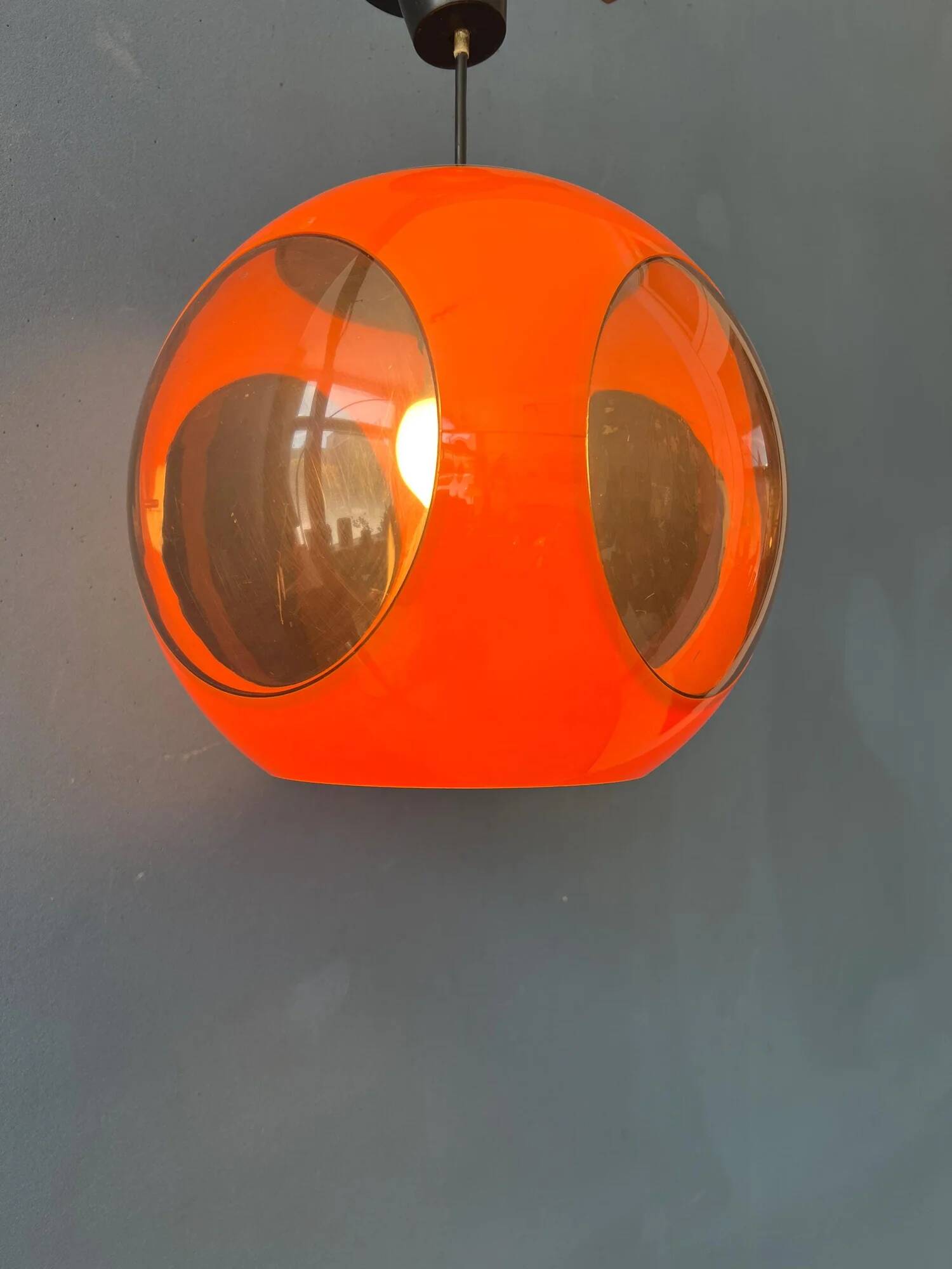 Vintage orange 'bug eye' Massive space age pendant lamp