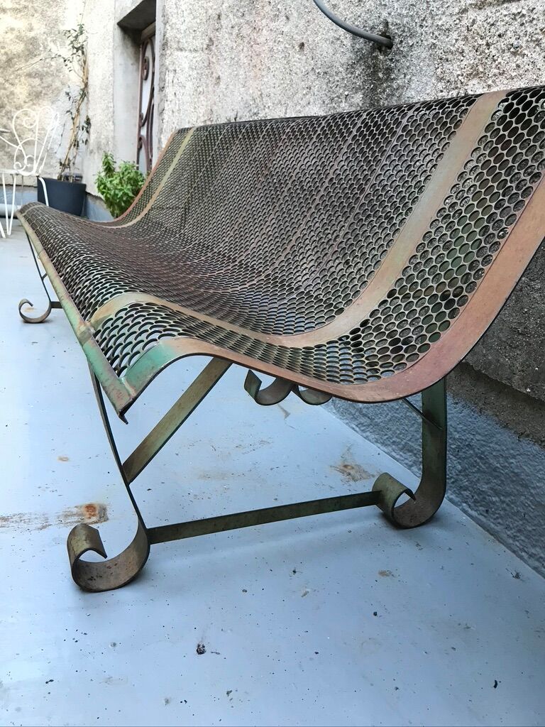 Garden bench perforated metal René Malaval 1950/60