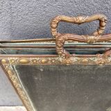 Antique fireplace screen in copper and brass from the 19th century.