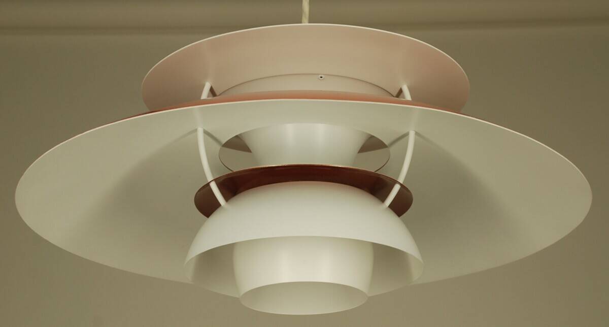 Suspension Louis Poulsen ph5 vintage | Poul Henningsen | restauration | blanc et cuivre