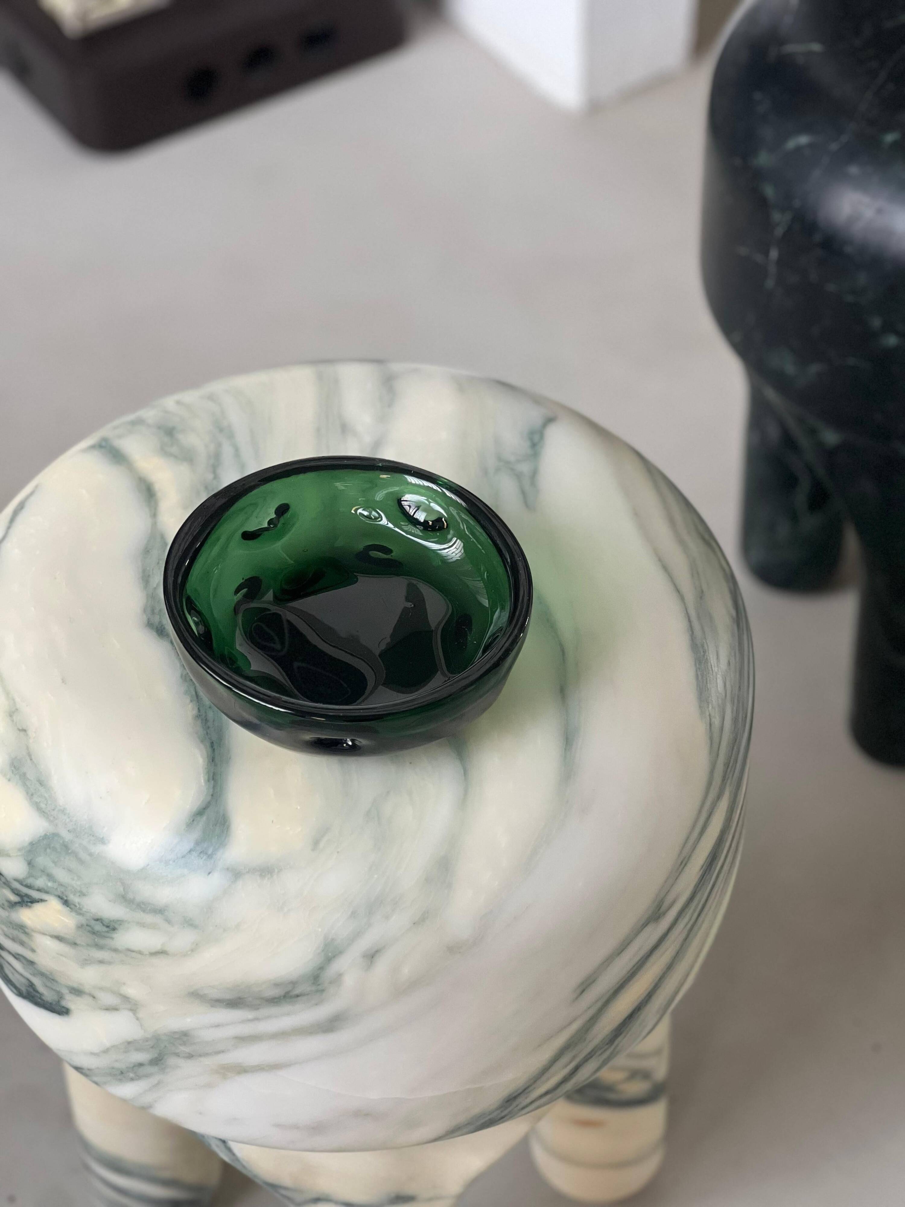 Bol vintage en verre de Murano, vert émeraude, Vetrerie Empoli fabriqué en Italie