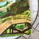 Oil painting on canvas river and pontoon signed
