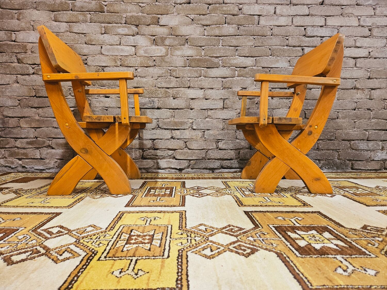 Pair of solid wood armchairs 1960