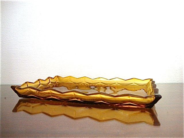 Amber yellow moulded glass tray