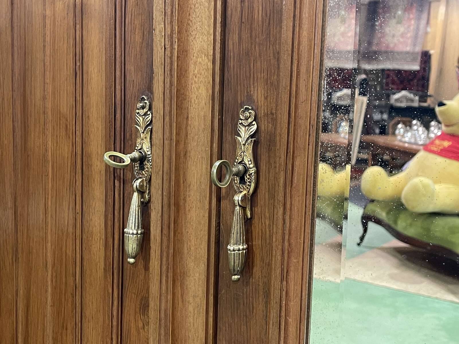 Art Deco period bedroom wardrobe with mirror in walnut and elm burl