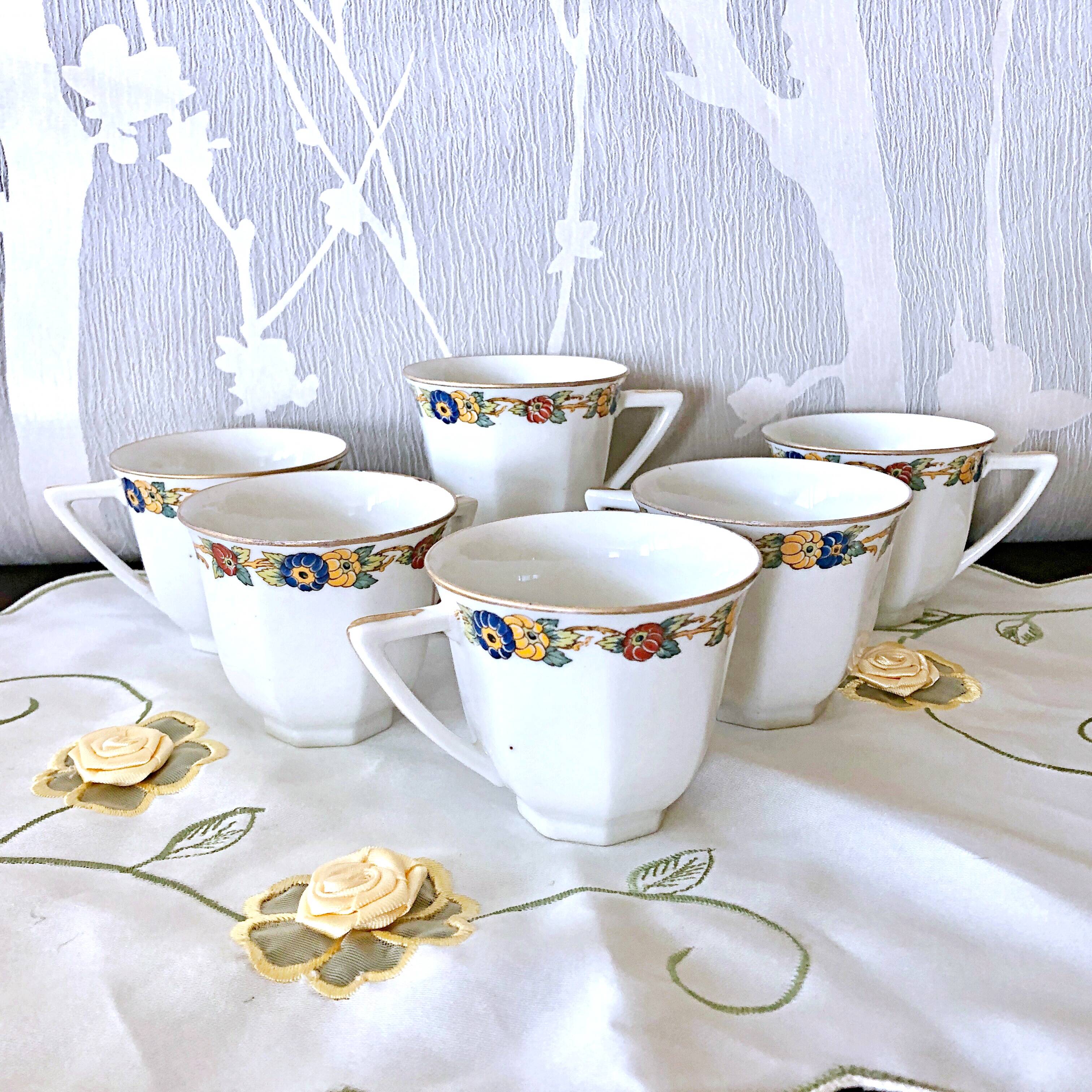 6 Limoges porcelain coffee cups Jean Boyer France vintage