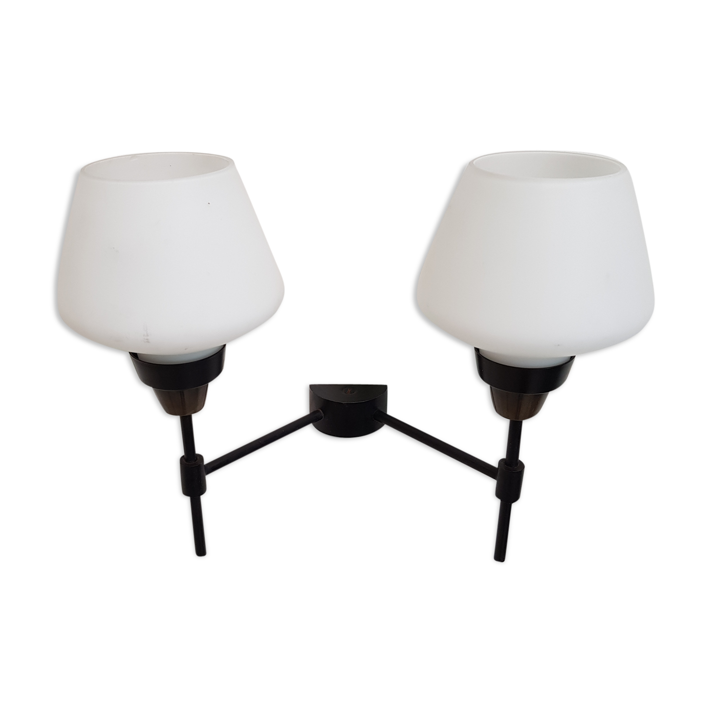 Wall light double Lunel brass metal and the 1950s opaline