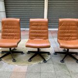 Conference armchair in fawn leather - 1980