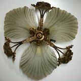 Ceiling chandelier in frosted glass paste and bronze