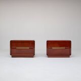 2 Italian nightstands in burlwood with brass handle