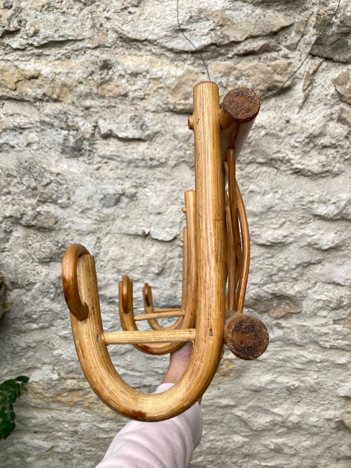 Vintage rattan wall coat rack
