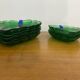 Set of 7 Vintage Green Leaf Shape Blown Glass Coupe Plates #C053