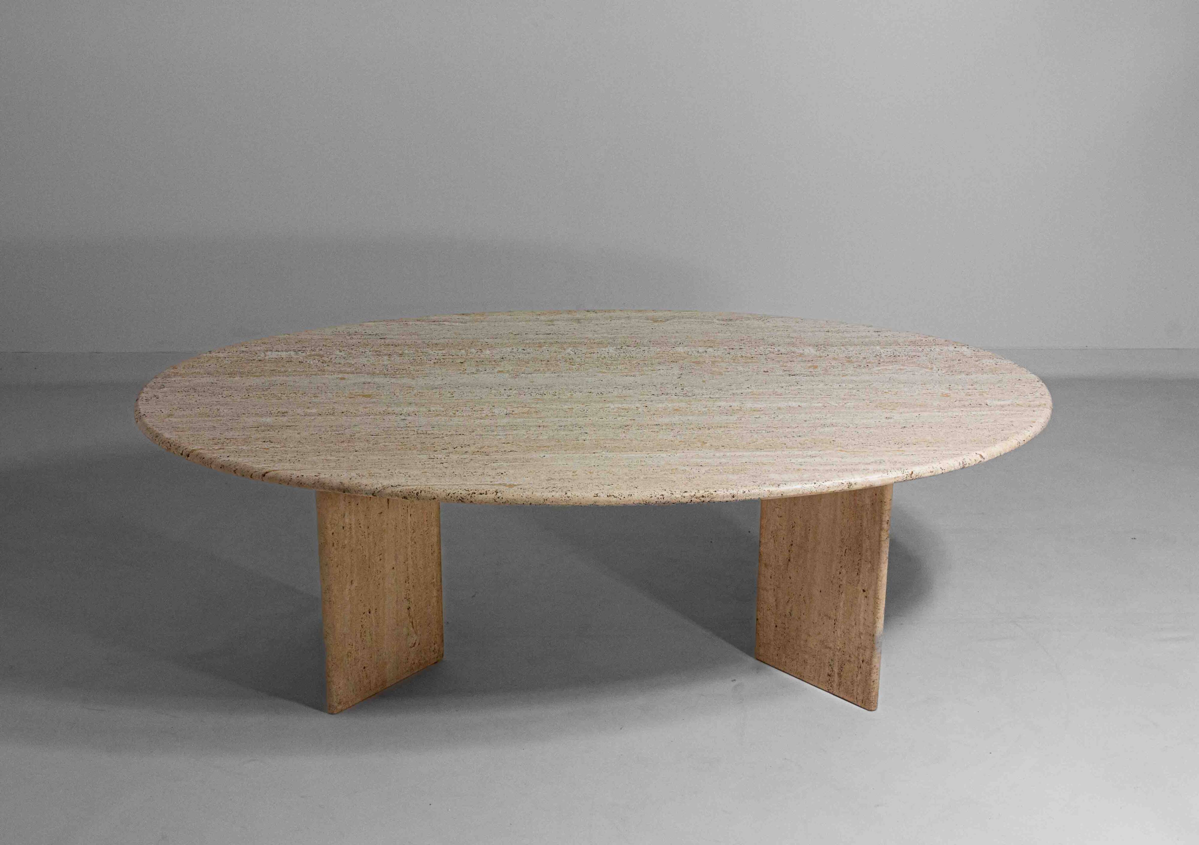 Large oval dining table in natural travertine, Italy 1970s