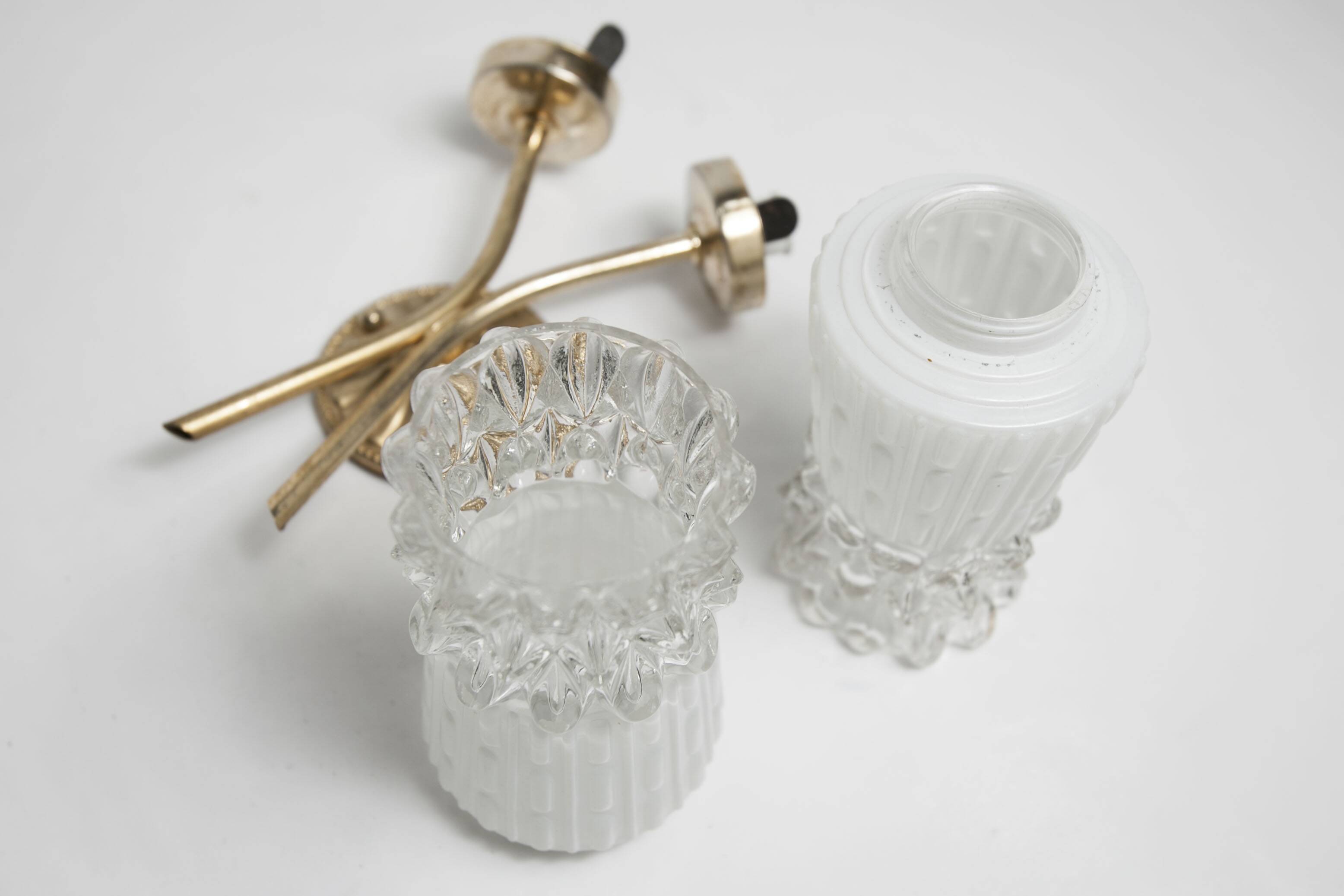 Pair of brass and glass wall lights 1960