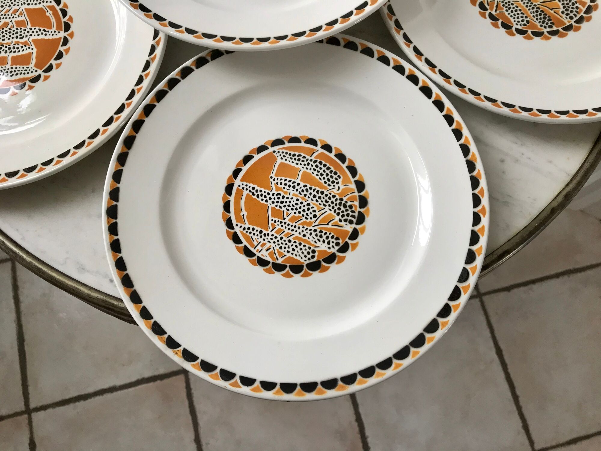set of 6 flat plates Sarreguemines model "Nomeny" art deco 30s