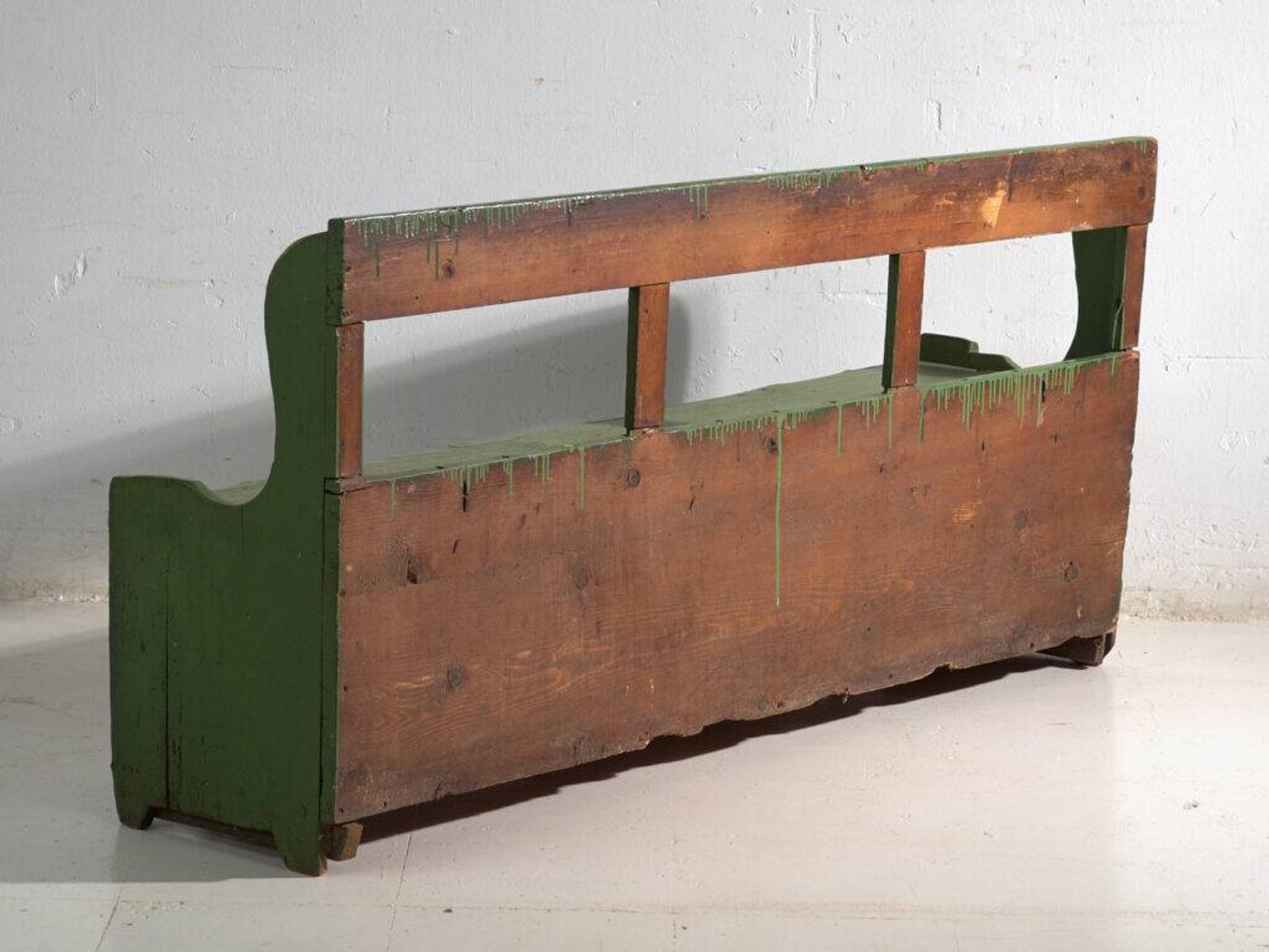 Antique painted pine bank safe – Central Europe, around 1900