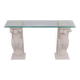 1970s Classic Greek Console Table with Cast Stone and Glass Top