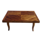 Walnut table with wood marquetry, 2 extensions.
