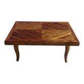 Walnut table with wood marquetry, 2 extensions.