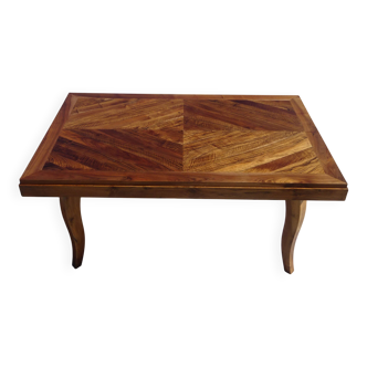 Walnut table with wood marquetry, 2 extensions.