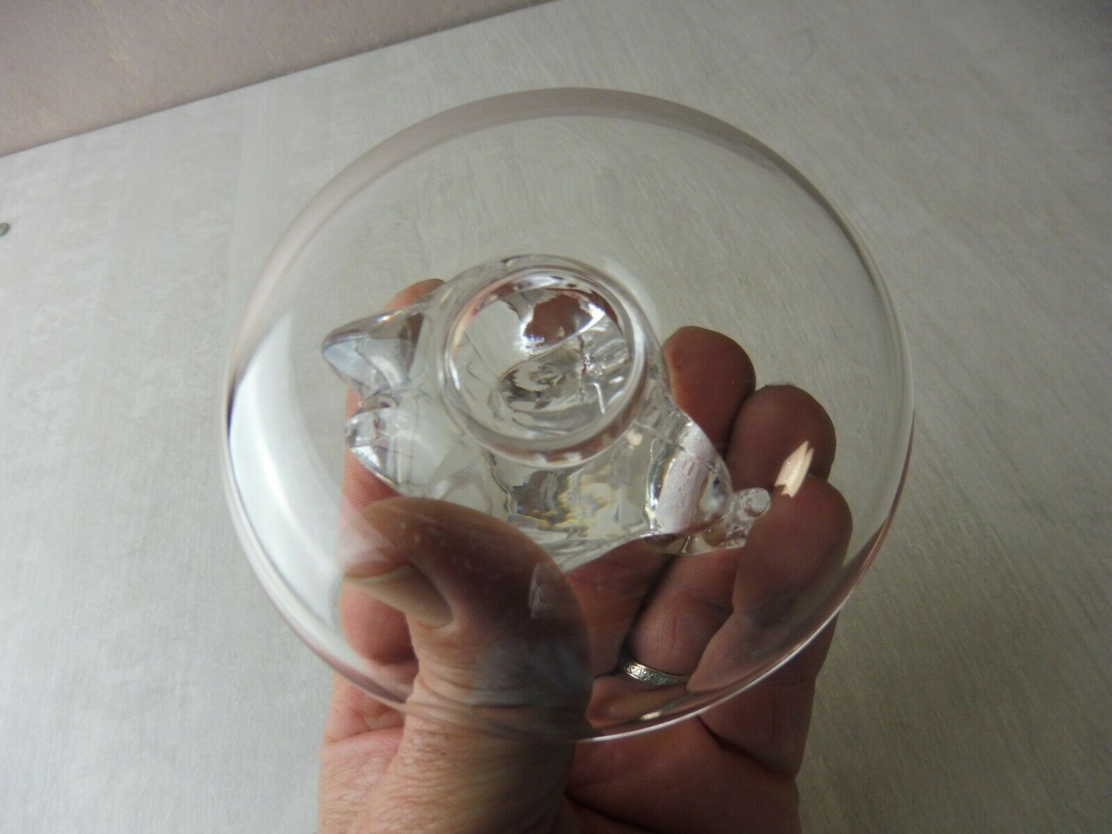 Old crystal ring, decoration couple of swans, from Lalique