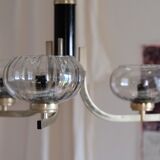 Lustre plafonnier en verre fumé laiton et acier années 50