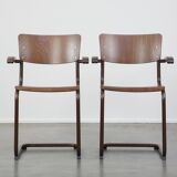 Set of 2 Thonet model S43 dining/side chairs with armrests