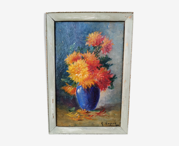 Nature morte aux dalhias de Gaston Corbier 1869-1945 huile sur isorel