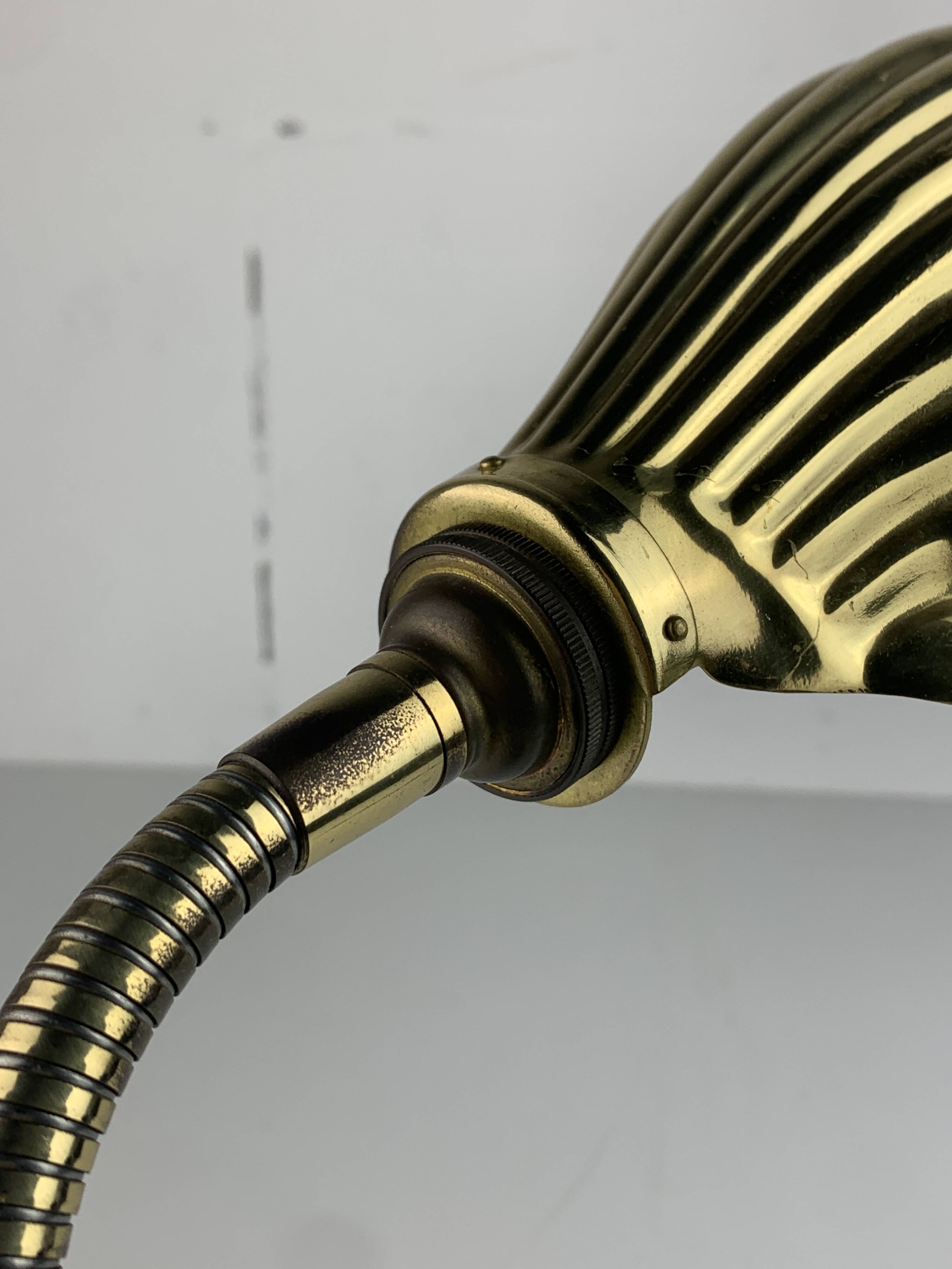 Midcentury brass gooseneck clam shell desk lamp