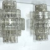 Pair of XL clear murano glass elements wall lamps produced in Italy during the 70s. Attributable to