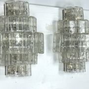 Pair of XL clear murano glass elements wall lamps produced in Italy during the 70s. Attributable to