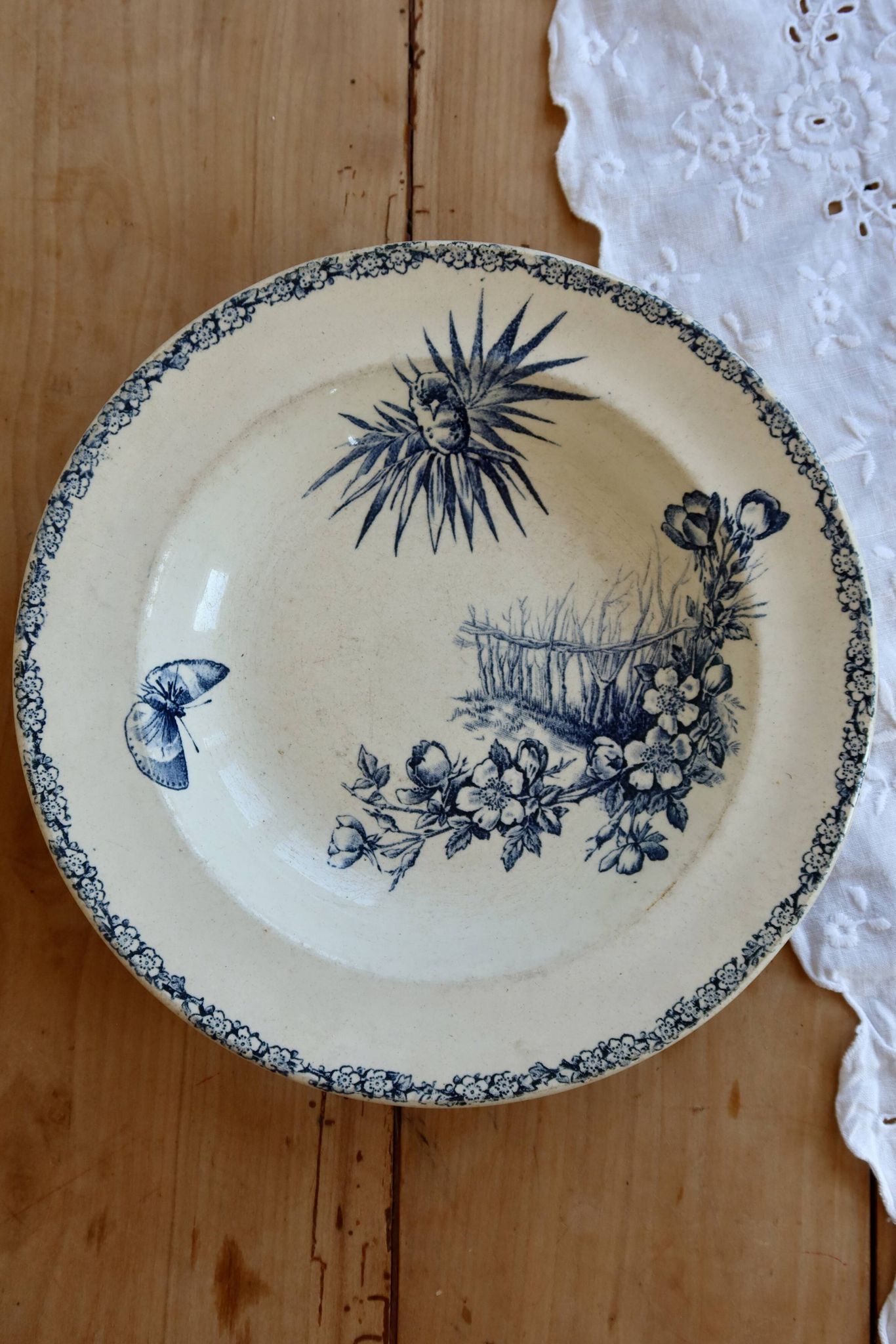 Antique blue ironstone deep plate – Grand Dépôt Émile Bourgeois