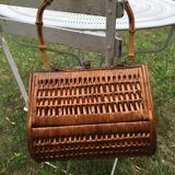 60'S braided wicker basket / hand bag