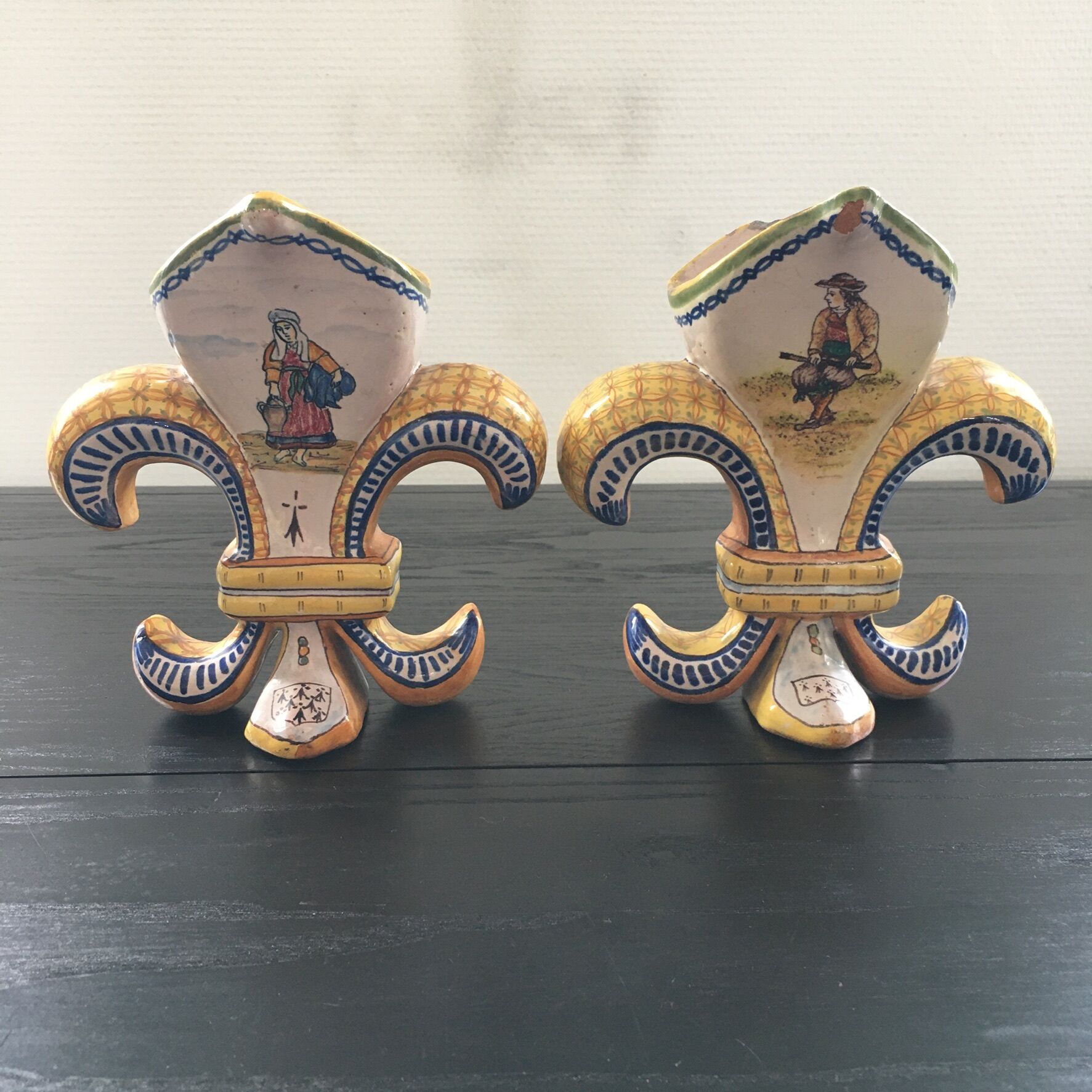 Pair of Henriot Quimper fleur-de-lys vases