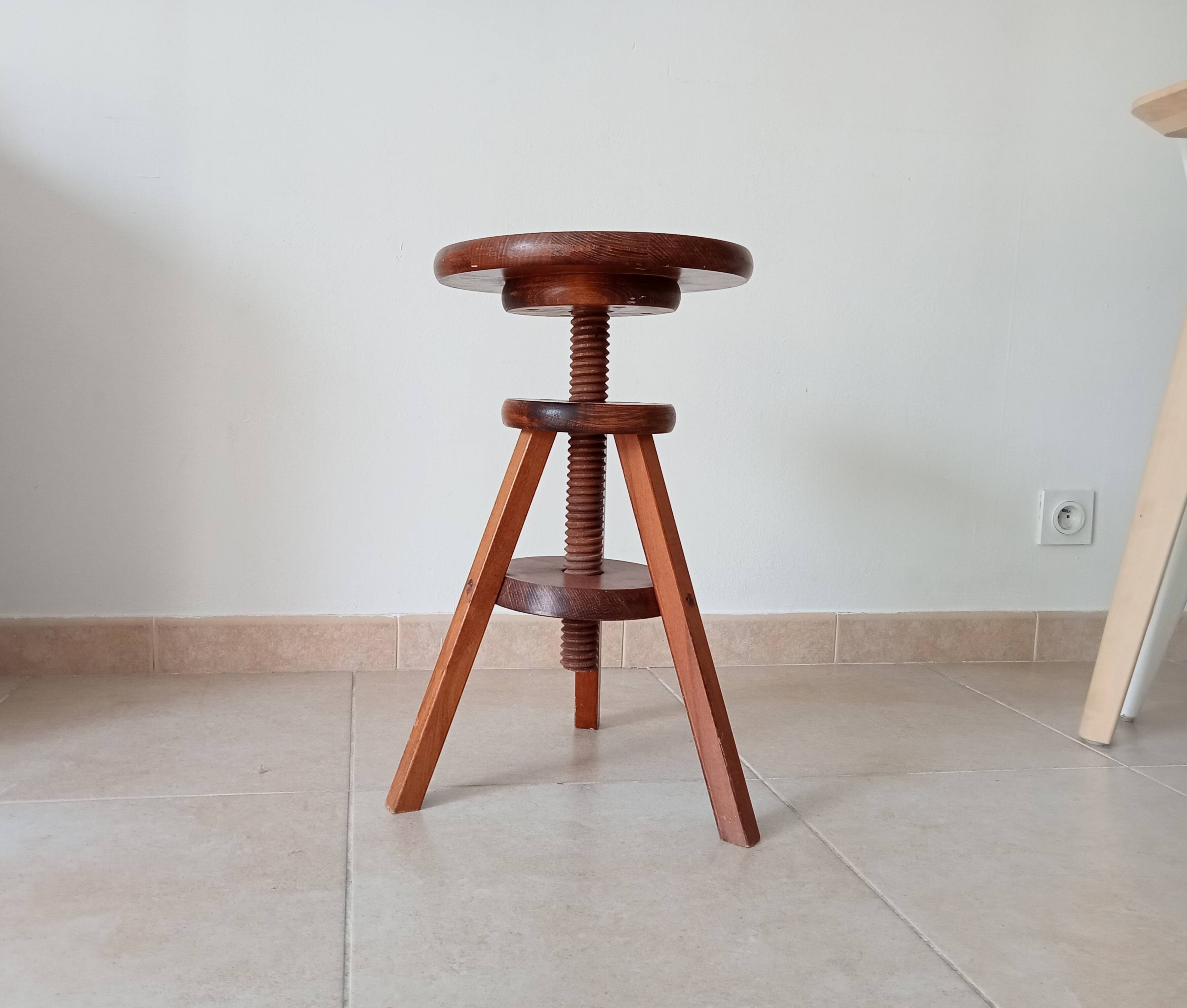 Vintage screw stool in solid oak